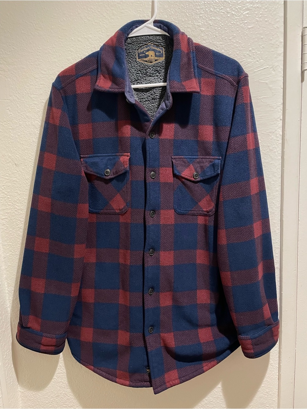 Freedom Foundry Dry Goods Plaid Flannel Shirt Jacket Sherpa Lined Men's Medium